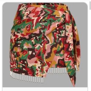 Micas Printed Beaded Hem Wrap Mini Skirt